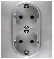 Розетка с заземлением Legrand Etika 1-м. 2 мод. алюминий картинка